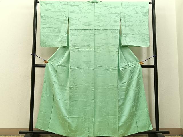 平和屋着物■上質な色無地　花地紋　薄萌葱色　正絹　逸品　BAAY6296hj