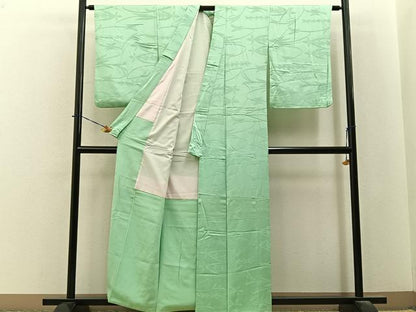 平和屋着物■上質な色無地　花地紋　薄萌葱色　正絹　逸品　BAAY6296hj