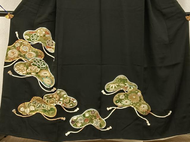平和屋着物■豪華黒留袖　駒刺繍　松花文　金銀彩　高島屋扱い　正絹　逸品　BAAY6297hj