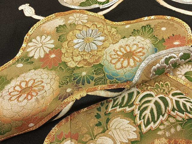 平和屋着物■豪華黒留袖　駒刺繍　松花文　金銀彩　高島屋扱い　正絹　逸品　BAAY6297hj