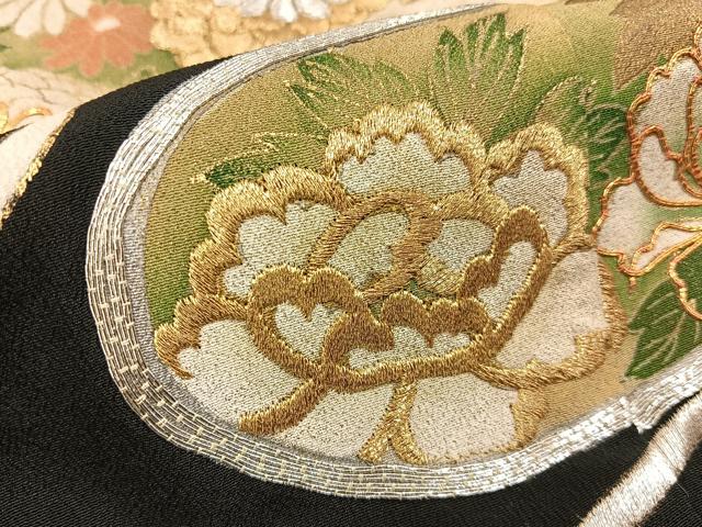 平和屋着物■豪華黒留袖　駒刺繍　松花文　金銀彩　高島屋扱い　正絹　逸品　BAAY6297hj