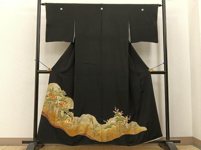 平和屋着物■豪華黒留袖　駒刺繍　松竹梅　金彩　正絹　逸品　BAAY6298hj
