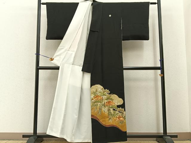 平和屋着物■豪華黒留袖　駒刺繍　松竹梅　金彩　正絹　逸品　BAAY6298hj