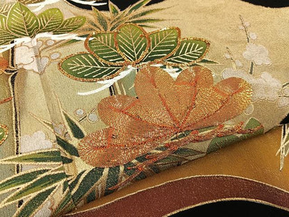 平和屋着物■豪華黒留袖　駒刺繍　松竹梅　金彩　正絹　逸品　BAAY6298hj