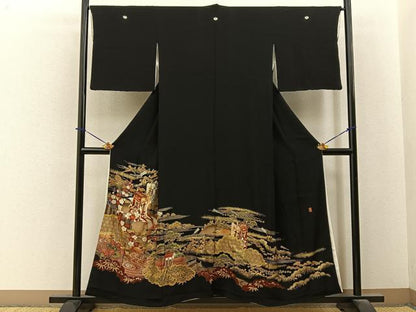 平和屋着物■豪華黒留袖　作家物　駒刺繍　松竹梅　御所車花文　金銀彩　正絹　逸品　BAAY6302hj