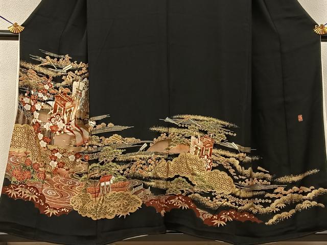 平和屋着物■豪華黒留袖　作家物　駒刺繍　松竹梅　御所車花文　金銀彩　正絹　逸品　BAAY6302hj