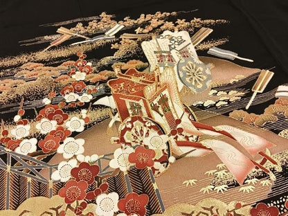 平和屋着物■豪華黒留袖　作家物　駒刺繍　松竹梅　御所車花文　金銀彩　正絹　逸品　BAAY6302hj