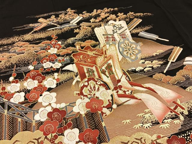 平和屋着物■豪華黒留袖　作家物　駒刺繍　松竹梅　御所車花文　金銀彩　正絹　逸品　BAAY6302hj