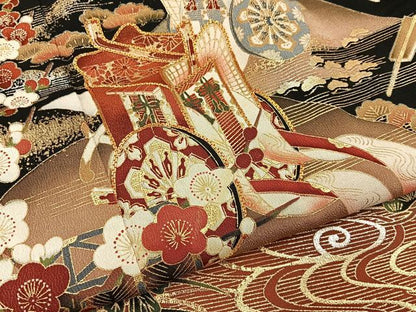 平和屋着物■豪華黒留袖　作家物　駒刺繍　松竹梅　御所車花文　金銀彩　正絹　逸品　BAAY6302hj