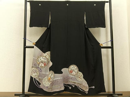 平和屋着物■豪華黒留袖　刺繍　飛鶴鏡裏花文　銀彩　正絹　逸品　BAAY6303hj