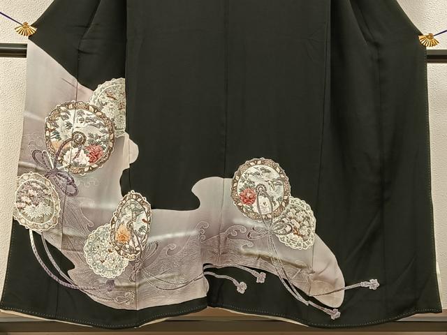 平和屋着物■豪華黒留袖　刺繍　飛鶴鏡裏花文　銀彩　正絹　逸品　BAAY6303hj