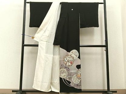 平和屋着物■豪華黒留袖　刺繍　飛鶴鏡裏花文　銀彩　正絹　逸品　BAAY6303hj