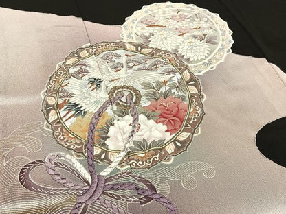平和屋着物■豪華黒留袖　刺繍　飛鶴鏡裏花文　銀彩　正絹　逸品　BAAY6303hj