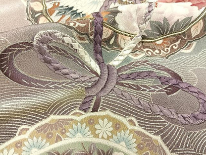 平和屋着物■豪華黒留袖　刺繍　飛鶴鏡裏花文　銀彩　正絹　逸品　BAAY6303hj
