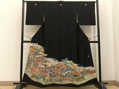 平和屋着物■豪華黒留袖　作家物　駒刺繍　大名行列　金彩　正絹　逸品　BAAY6306hj