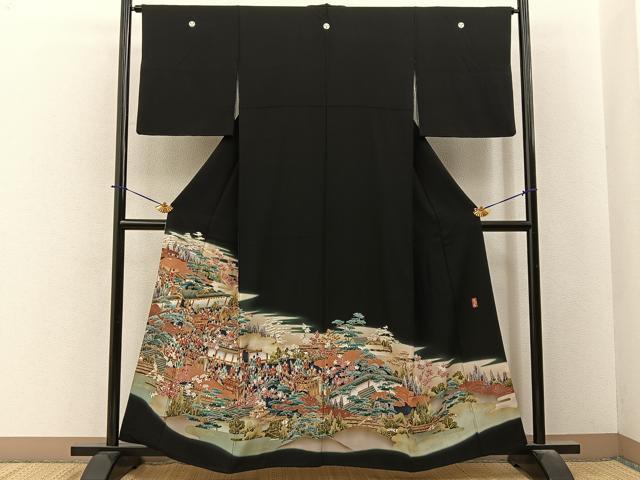 平和屋着物■豪華黒留袖　作家物　駒刺繍　大名行列　金彩　正絹　逸品　BAAY6306hj