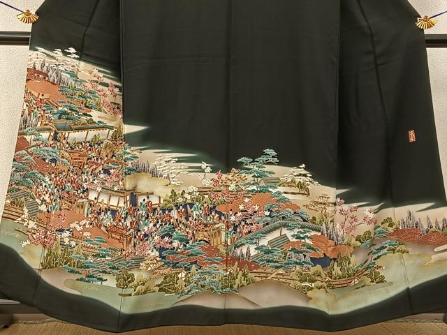 平和屋着物■豪華黒留袖　作家物　駒刺繍　大名行列　金彩　正絹　逸品　BAAY6306hj