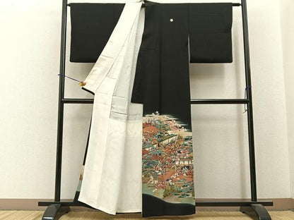 平和屋着物■豪華黒留袖　作家物　駒刺繍　大名行列　金彩　正絹　逸品　BAAY6306hj
