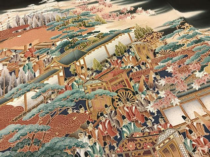 平和屋着物■豪華黒留袖　作家物　駒刺繍　大名行列　金彩　正絹　逸品　BAAY6306hj