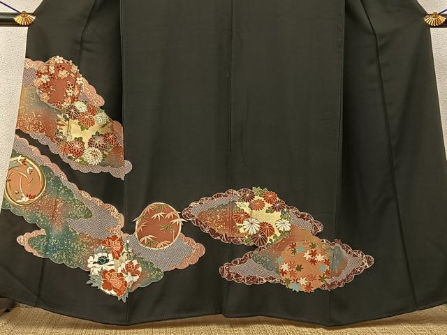 平和屋着物■豪華黒留袖　駒刺繍　雲取花文　金彩　正絹　逸品　BAAY6307hj