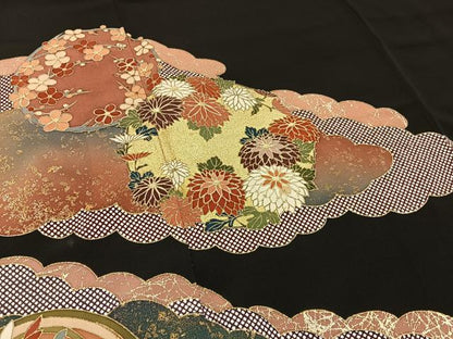 平和屋着物■豪華黒留袖　駒刺繍　雲取花文　金彩　正絹　逸品　BAAY6307hj