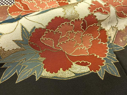平和屋着物■豪華黒留袖　駒刺繍　雲取花文　金彩　正絹　逸品　BAAY6307hj