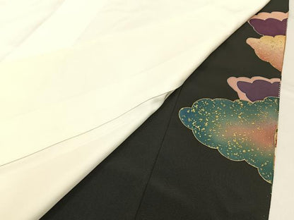 平和屋着物■豪華黒留袖　駒刺繍　雲取花文　金彩　正絹　逸品　BAAY6307hj