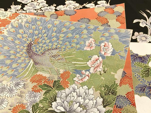 平和屋着物■豪華黒留袖　駒刺繍　孔雀花文　金彩　正絹　逸品　BAAY6308hj