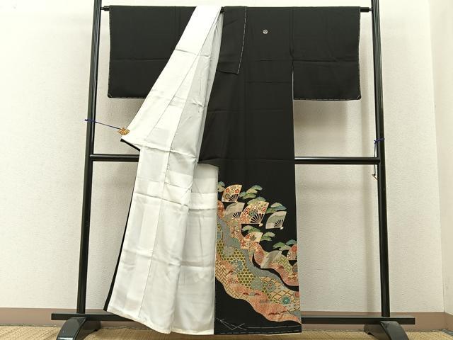 平和屋着物■豪華黒留袖　訪問着　扇面花文　金彩　正絹　逸品　未使用　BAAY6309hj