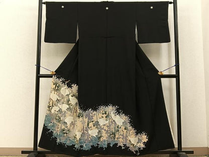 平和屋着物■豪華黒留袖　刺繍　群鶴　金糸　正絹　逸品　BAAY6310hj
