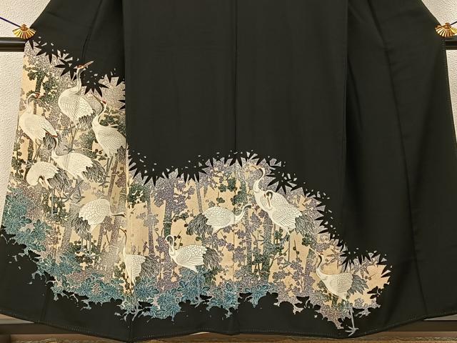 平和屋着物■豪華黒留袖　刺繍　群鶴　金糸　正絹　逸品　BAAY6310hj