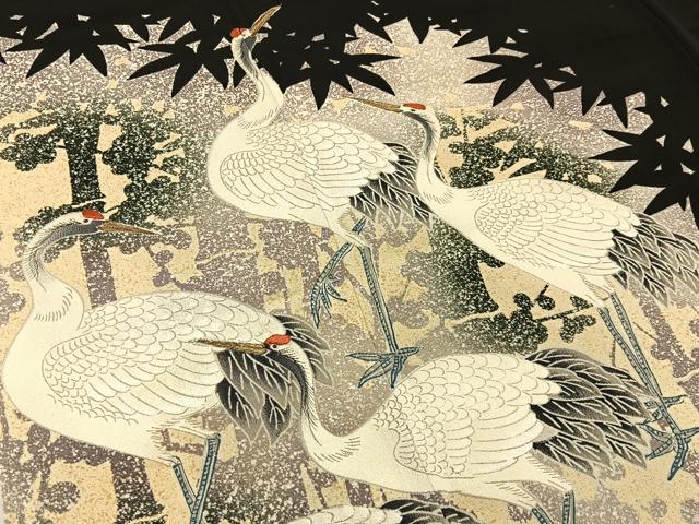 平和屋着物■豪華黒留袖　刺繍　群鶴　金糸　正絹　逸品　BAAY6310hj