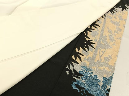 平和屋着物■豪華黒留袖　刺繍　群鶴　金糸　正絹　逸品　BAAY6310hj