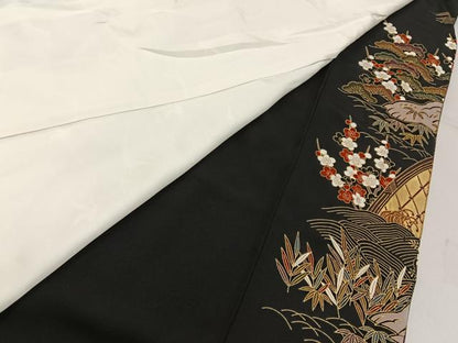 平和屋着物■豪華黒留袖　作家物　駒刺繍　御所車流水花文　金彩　正絹　逸品　BAAY6311hj