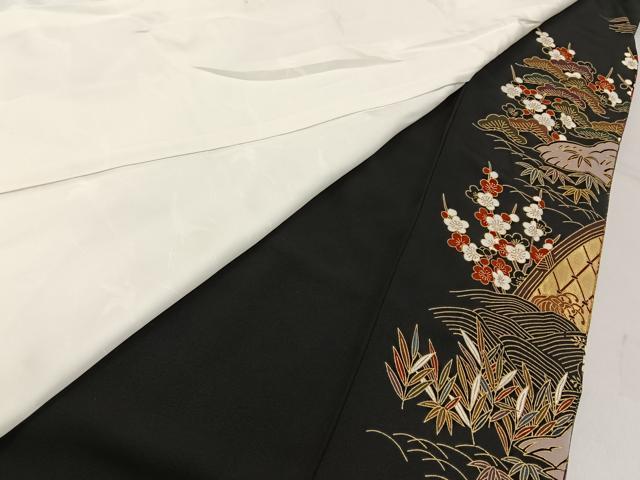 平和屋着物■豪華黒留袖　作家物　駒刺繍　御所車流水花文　金彩　正絹　逸品　BAAY6311hj