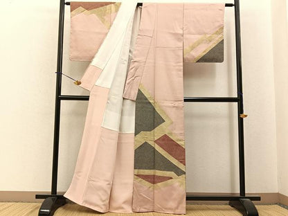 平和屋着物■訪問着　刺繍　幾何学文様　金糸　正絹　逸品　BAAY6312hj