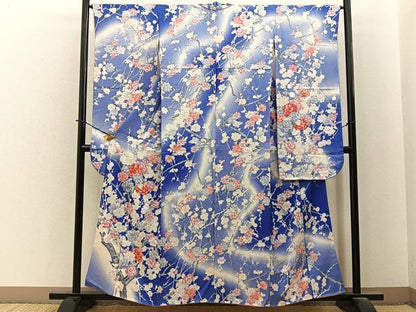 平和屋着物■豪華振袖　枝花文　暈し染め　銀彩　正絹　逸品　BAAY6314hj