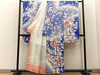 平和屋着物■豪華振袖　枝花文　暈し染め　銀彩　正絹　逸品　BAAY6314hj