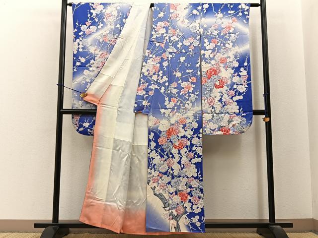 平和屋着物■豪華振袖　枝花文　暈し染め　銀彩　正絹　逸品　BAAY6314hj