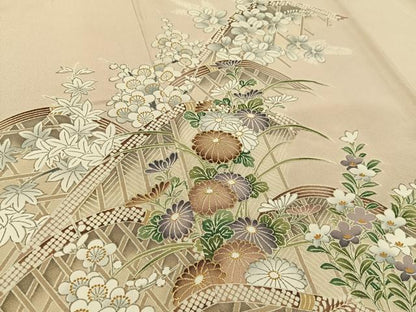 平和屋着物■訪問着　籬秋草文　金彩　正絹　逸品　BAAY6324hj