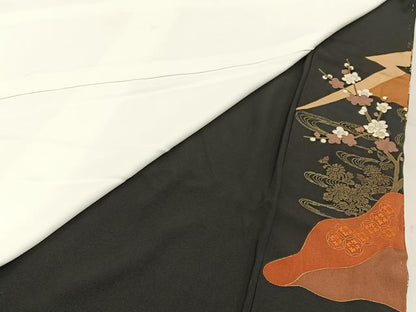 平和屋着物■豪華黒留袖　駒刺繍　飛鶴花車文　金彩　正絹　逸品　BAAY6328hj