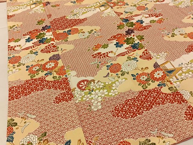 平和屋着物■上質な小紋　雲取風景花文　正絹　逸品　BAAY6331hj