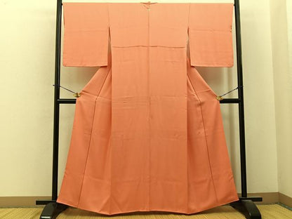 平和屋着物■上質な色無地　珊瑚朱色　正絹　逸品　BAAY6332hj
