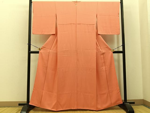 平和屋着物■上質な色無地　珊瑚朱色　正絹　逸品　BAAY6332hj