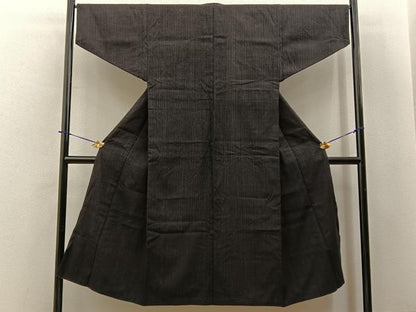 平和屋着物■男性　紬　縞　黒地　正絹　逸品　BAAY6337hj