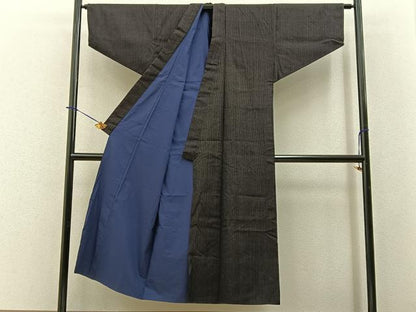 平和屋着物■男性　紬　縞　黒地　正絹　逸品　BAAY6337hj