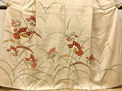 平和屋着物■訪問着　駒刺繍　舞蝶文　金彩　正絹　逸品　BAAY6340hj