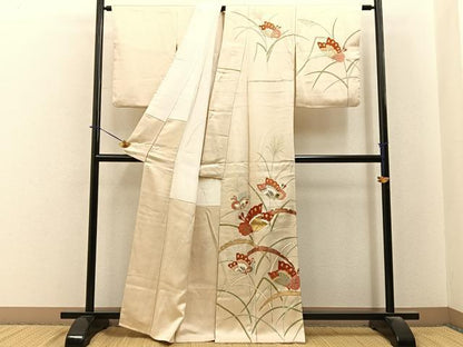 平和屋着物■訪問着　駒刺繍　舞蝶文　金彩　正絹　逸品　BAAY6340hj
