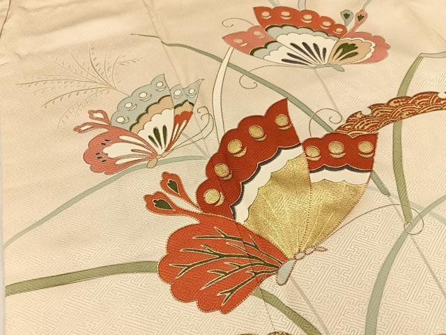 平和屋着物■訪問着　駒刺繍　舞蝶文　金彩　正絹　逸品　BAAY6340hj