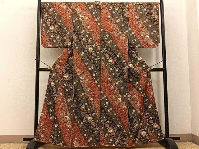 平和屋着物■上質な小紋　吉祥花文　金彩　正絹　逸品　BAAY6344hj